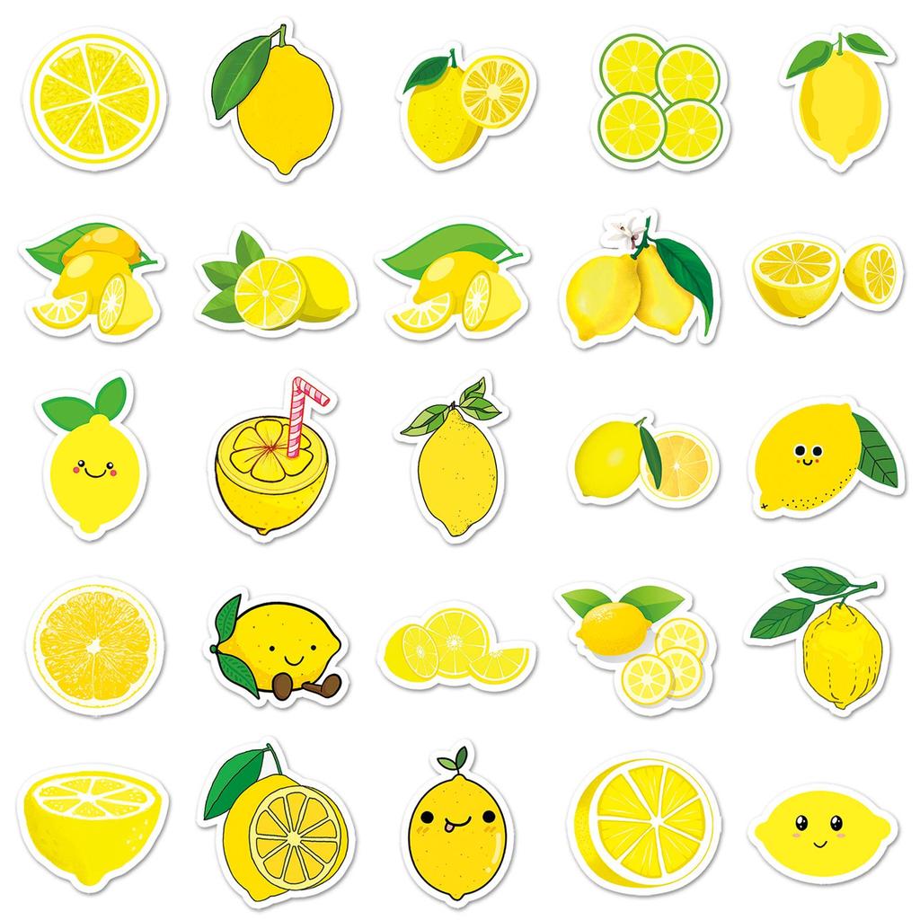 50 Cartoon Lemon Stickers - Waterproof DIY Fruit Decorations for Milk Tea Cups, Stationery, and Planners