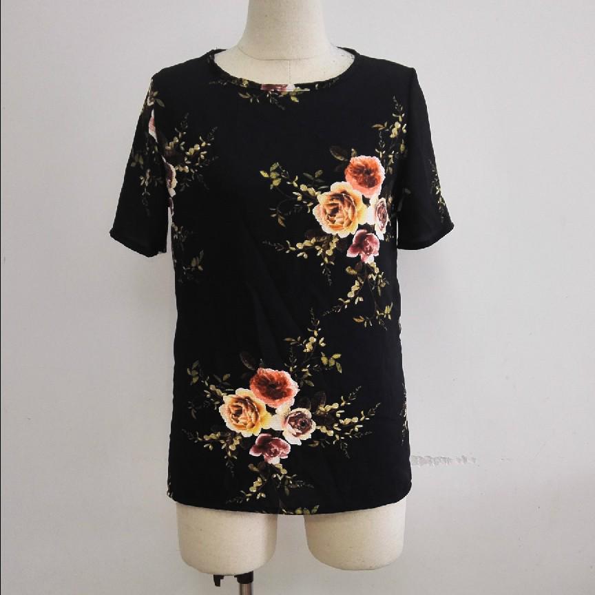 Available: Spring/Summer 2026 Women's Casual Chiffon Short Sleeve Round Neck Printed Top - 7 Colors, 6 Sizes