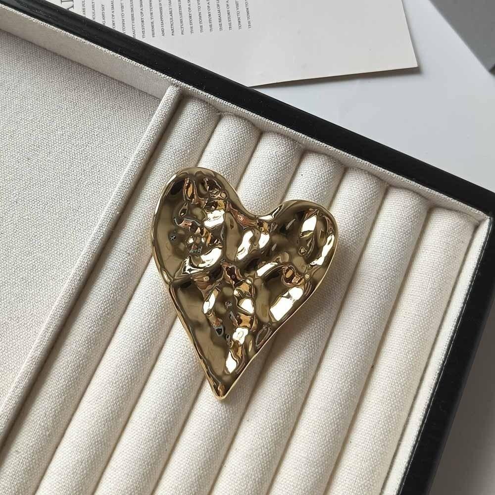 Gold Silver Color Heart Shape Brooch Minimalist Metal Enamel Heart Pins  for Fashion Jewelry Gift