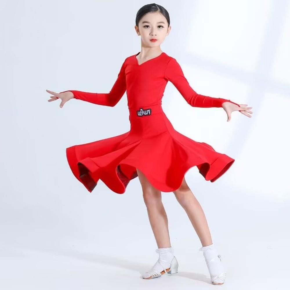 Long Sleeve Latin Dance Dress Glossy Latin Performance Costume  Competition