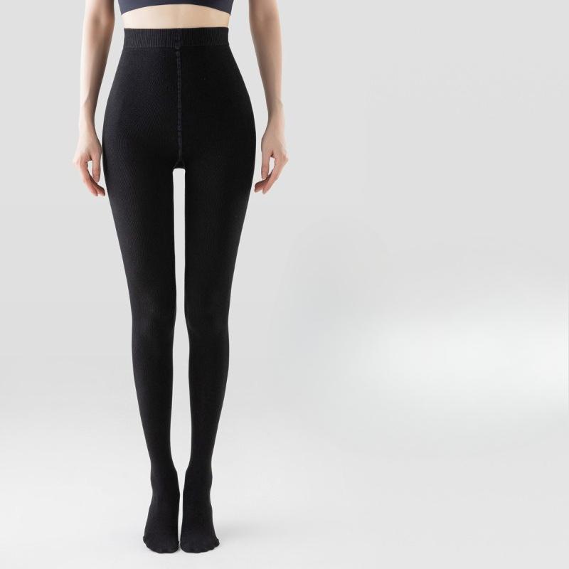 

Женские осенне-зимние черные хлопковые леггинсы в вертикальную полоску на флисовой подкладке, утолщенные, в рубчик, для верхней одежды, со штрипками, теплые, с закрытой стопой, цельные брюки One Size