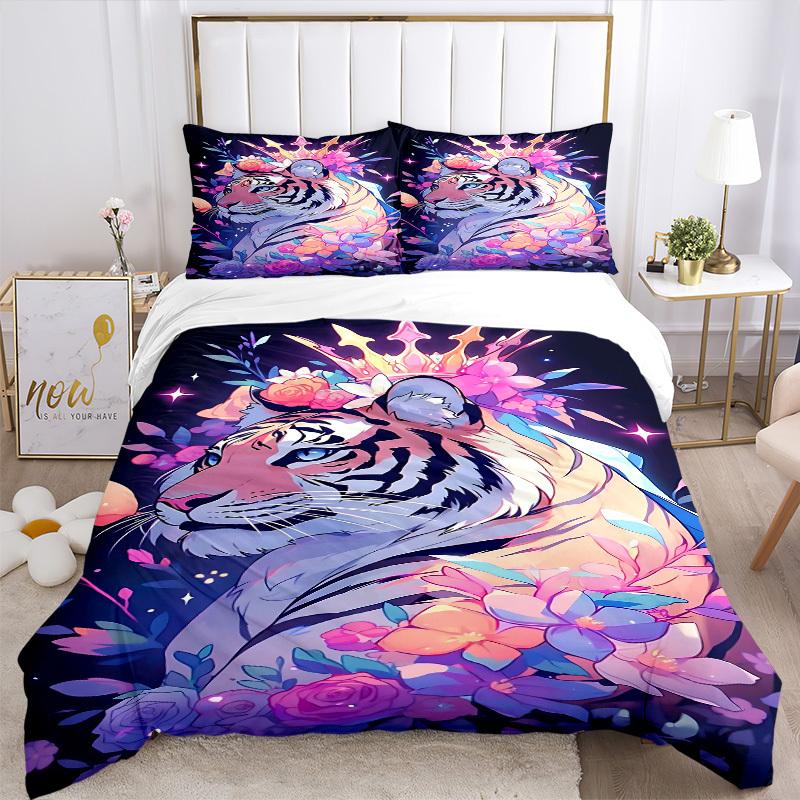 3pcs Tiger Crown Duvet Cover Set, Cover For Bedroom Guest Room (1 Duvet Cover + 2 Pillowcase, Without Quilt),  Yy250922183
