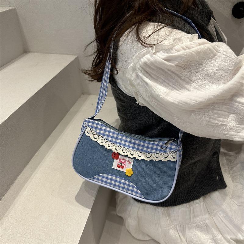 Cute versatile small fresh plaid shoulder bag pleated women's messenger bag college style hand bag
