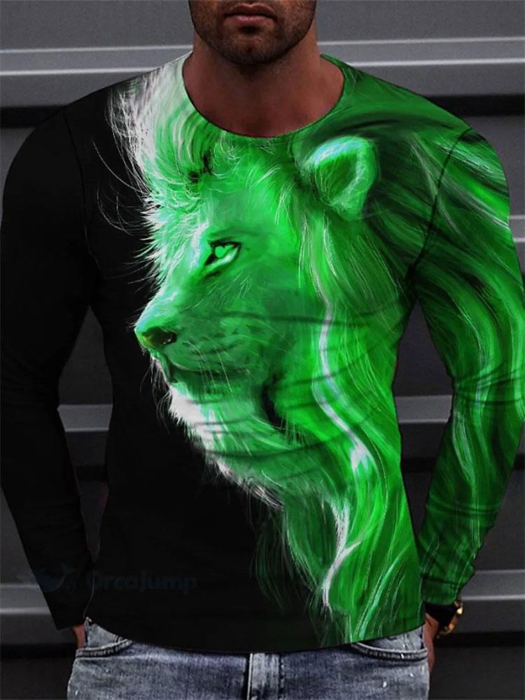 T-shirt a maniche lunghe con stampa 3D di tigre Primavera e Autunno Top casual quotidiano da uomo Moda urbana di strada T-shirt a maniche lunghe