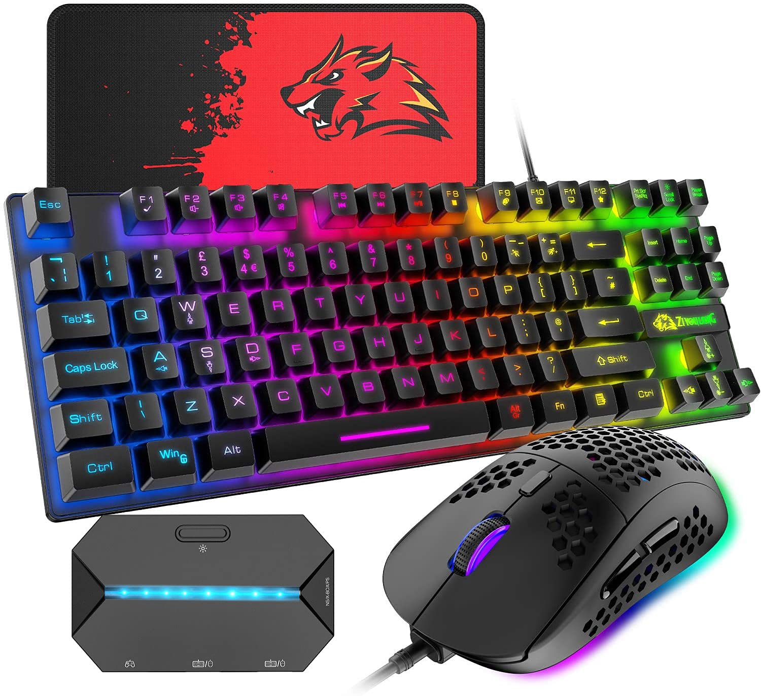 

Ігровий конвертер клавіатури та миші 88 клавіш Легкий LED-підсвічування USB-з єднання Ергономічний Водонепроникний Ідеальний для геймерів та Ігрова миша 6400 DPI з