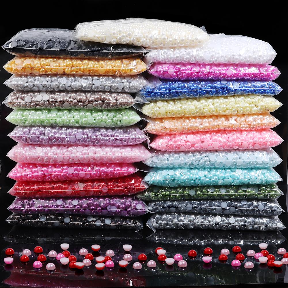50-500Pcs ABS Imitation Pearls Beads Color Flat Back Cabochon Half Round Loose Bead for Crafts Garment Nail Art Jewelry Findings