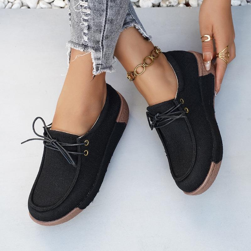 Sapatos Casuais Plataforma de Largura Larga Femininos - Tênis Retrô com Cadarço para Primavera e Outono, Sapatos Baixos do Dia a Dia com Sola Grossa