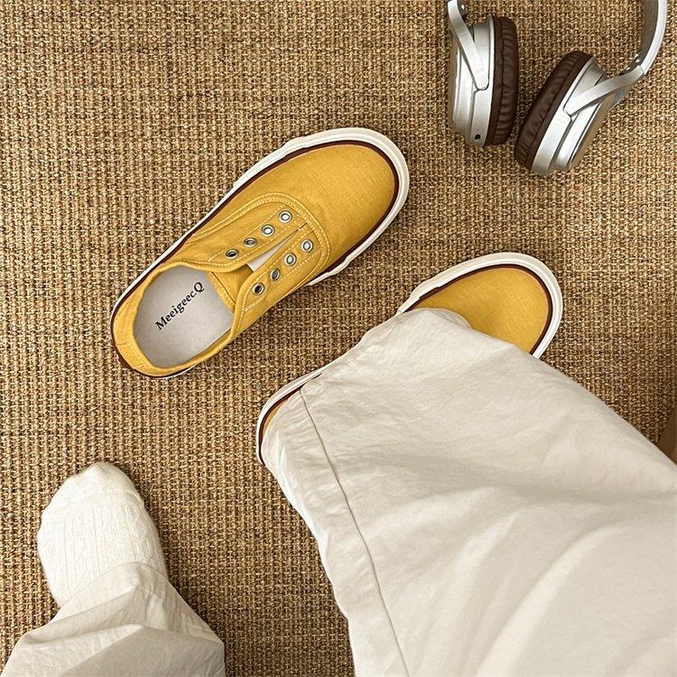 Muffin Canvas Shoes Women's Summer 2025 New Fashion Versatile Thick Sole Height Increase One Pedal Casual Board Shoes