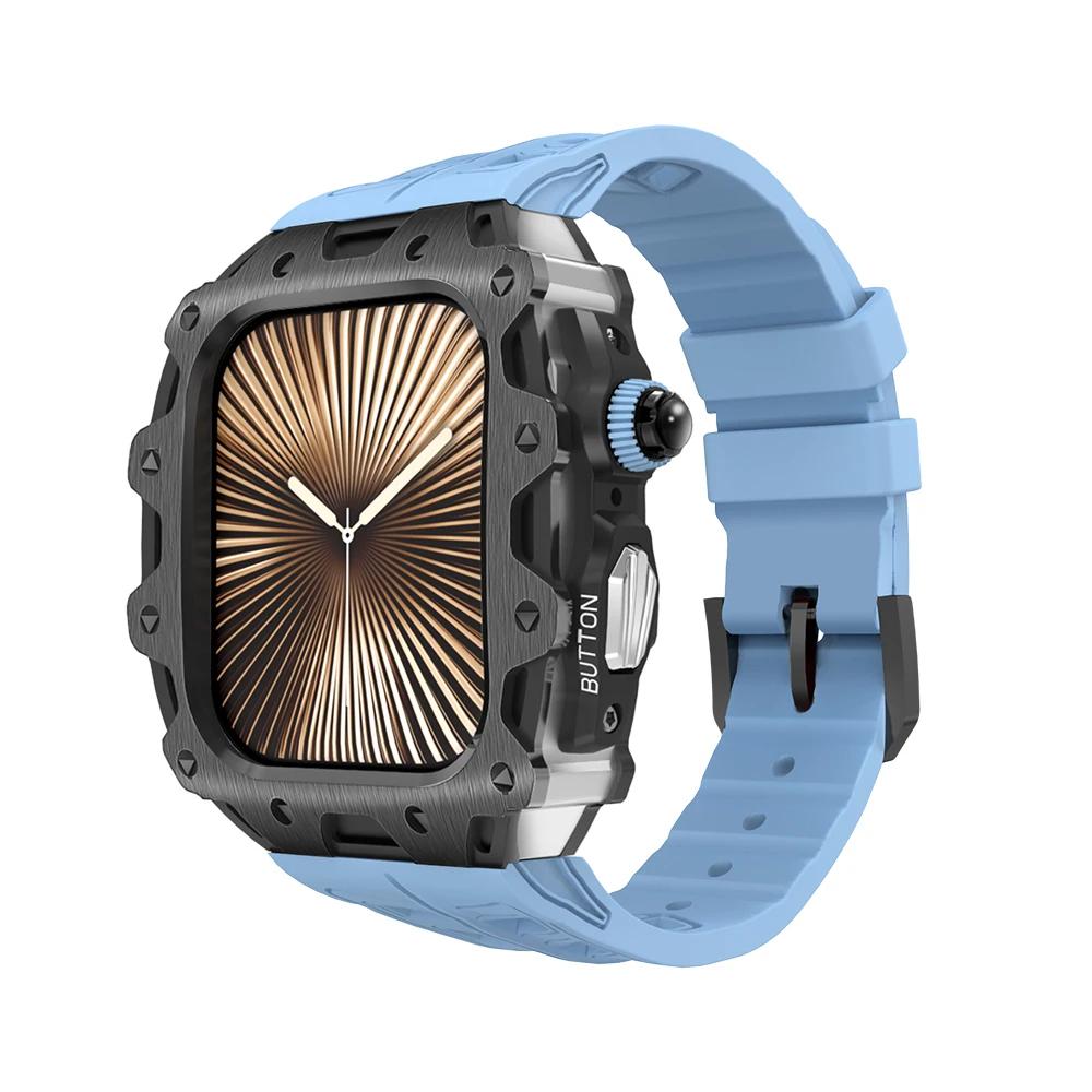 Luxury Case Strap for Apple Watch Series 10 46mm Modification Kit Cover for Iwatch 10 46 46MM Sports Silicone Zinc Frame Men Set