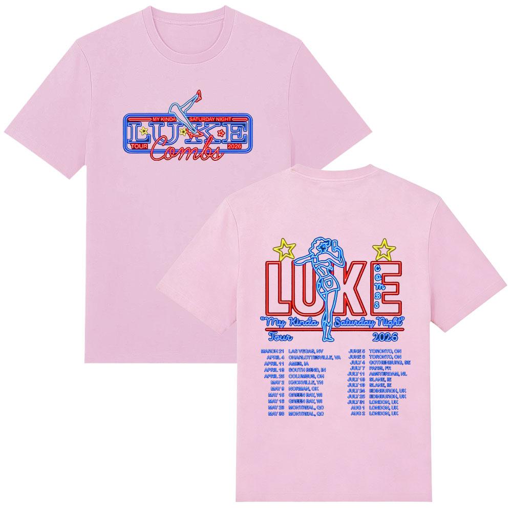 Maglietta Tour Neon Maglietta Tour Luke Combs 2026 T-shirt Maglietta in Cotone Double-sided Regalo per Fan di Musica High Street Abbigliamento Comodo