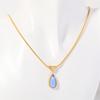 Twelve Birthday Stone Simple and Elegant Water Drop Necklace with Blue Green Ocean Pendant, Collar Chain, Titanium Steel