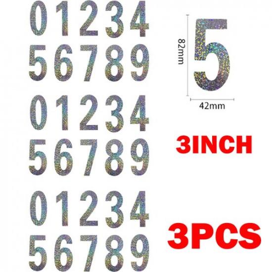 

3Pcs 3in/4in License Plate Number Reflective Invisible Digital Stickers NEW Laser-3inch