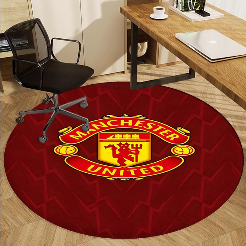 Manchester United F.C Pattern Round Rug, Indoor/Outdoor Mat, for Picnic, Gameroom, Bedroom, Office, Living Room, Home Decor Carpet, Birthday Gift