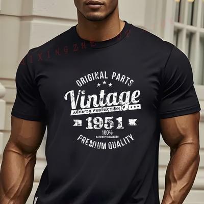 VintageYear74thBirthday1951MensTShirtBlack  Vintage Style Pattern Mens And Womens Casual Comfort Short Sleeve Top Tees