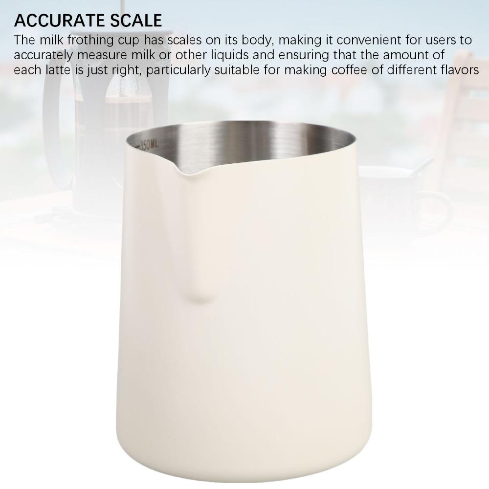 

304 Stainless Steel Milk Frothing Pitcher Pointed Spout Latte Art Frothing Cup Coffee Preparation 350ml White