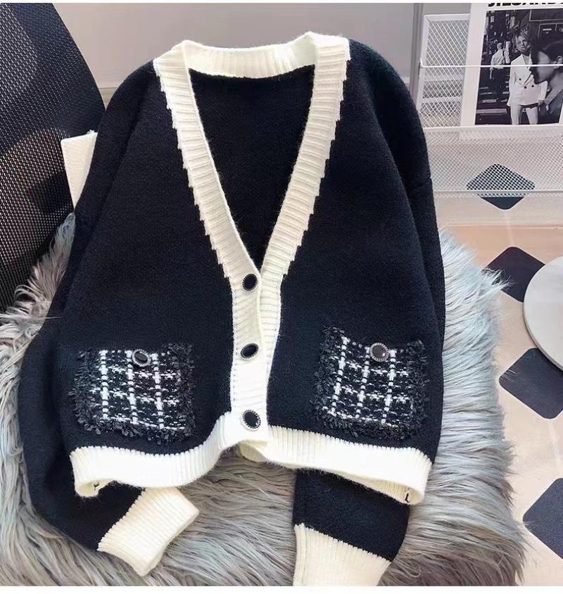 Herbst und Winter Langarm Lässiger Cardigan Pullover Damen Jacke Mode V-Ausschnitt Elegant Gestrickte Cardigans Damen Slim Fit Vintage Damen Strickwaren 24793