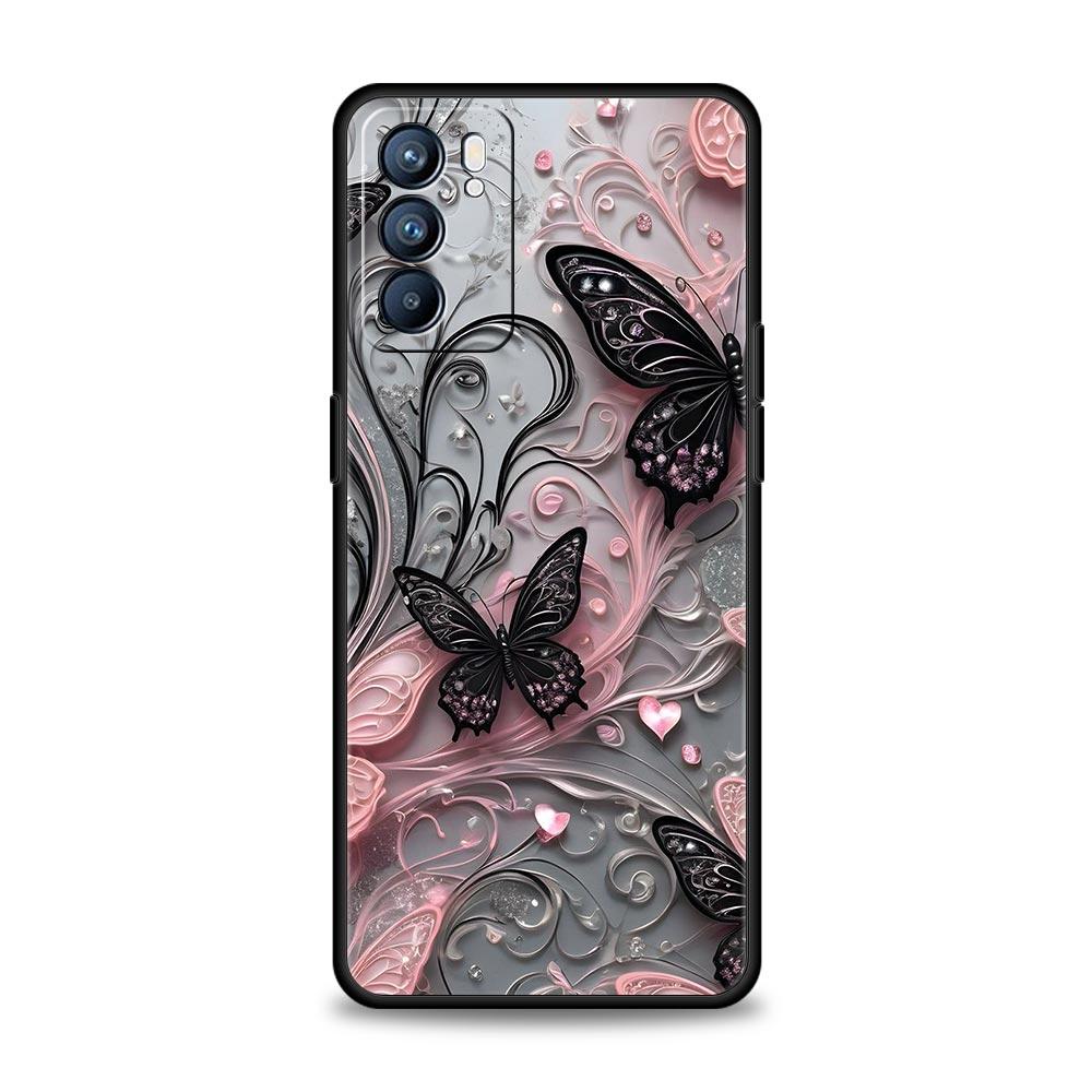 Fashionable Butterfly Flower Pattern Phone Case For Oppo Reno 13 12 11 10 7 F Find X5 X6 A98 A80 A79 A78 A57 A17 Pro 5G Soft TPU