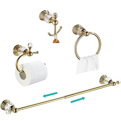 4 Pieces Gold Bathroom Accessories Sets Brass&Crystal Retractable Towel Bar Wall Mounted Paper Rack Bathroom Hardware Set