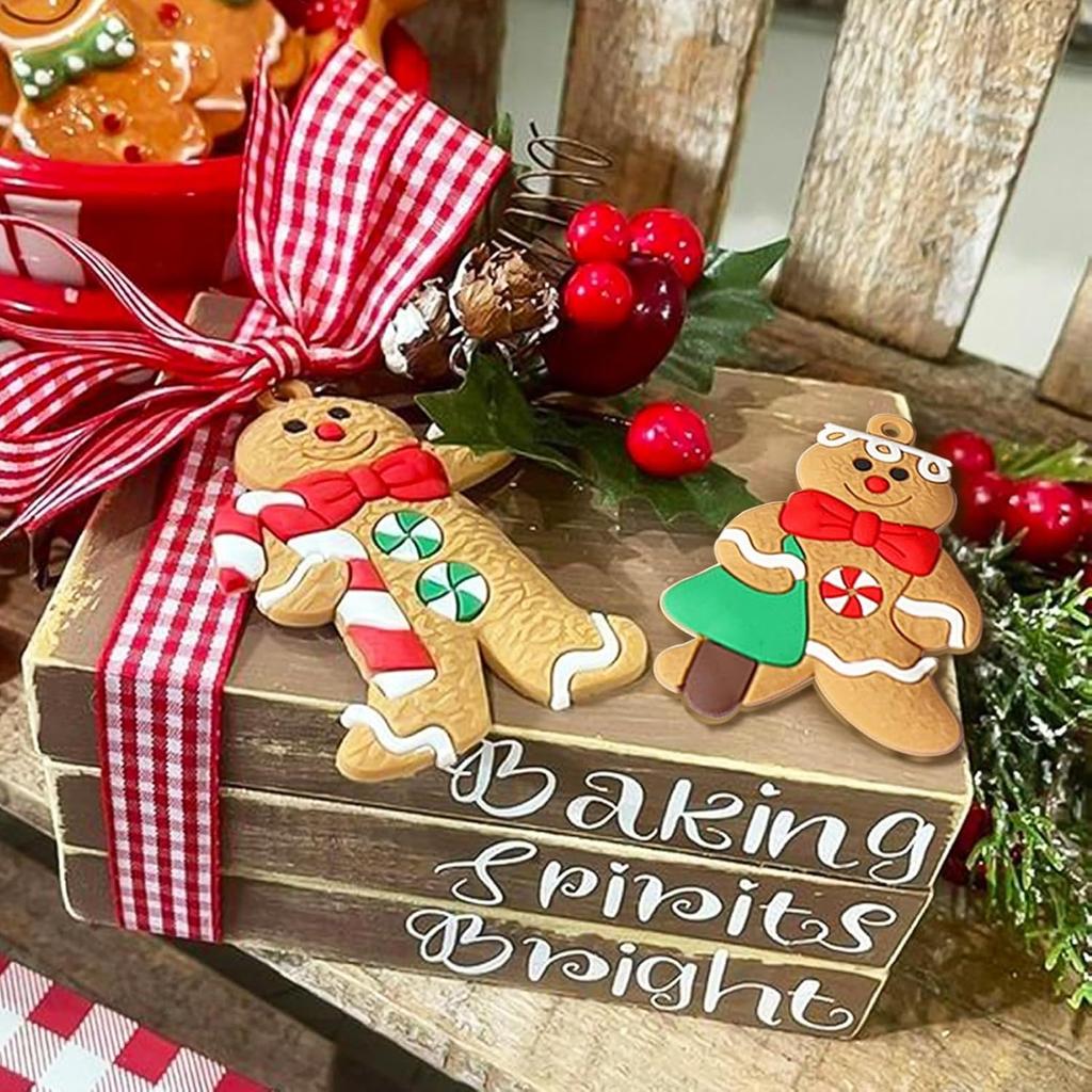 12pcs Gingerbread Man Ornaments for Christmas Tree, Assorted Plastic Gingerbread Figurines Ornaments, Christmas Tree Hanging Decorations, 3 Inch Tall