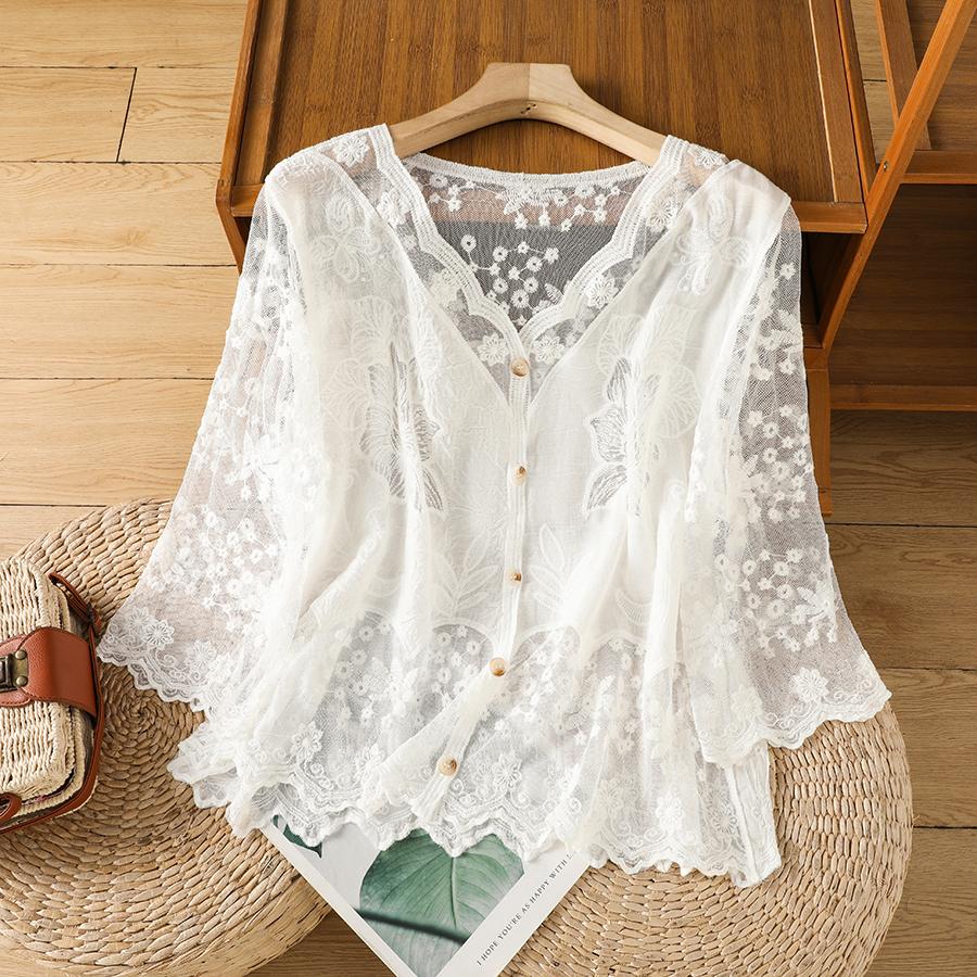 DIMANAF 2025 Summer Women Lace T-Shirt Basic New Fashion Tops Lace Tees Casual Loose Tees