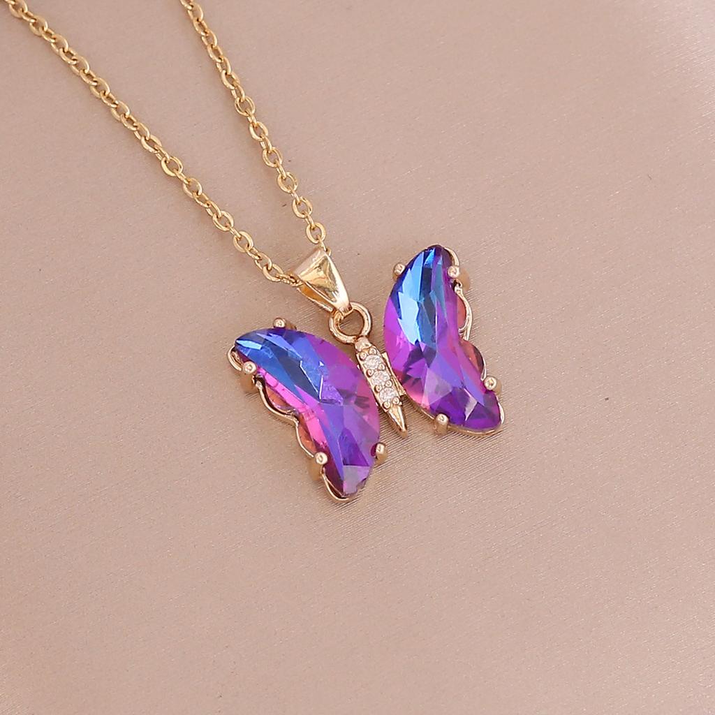 European American New Style Gradient Butterfly Necklace For Women Fashion Stainless Steel Jewelry Personalized Clavicle Chain