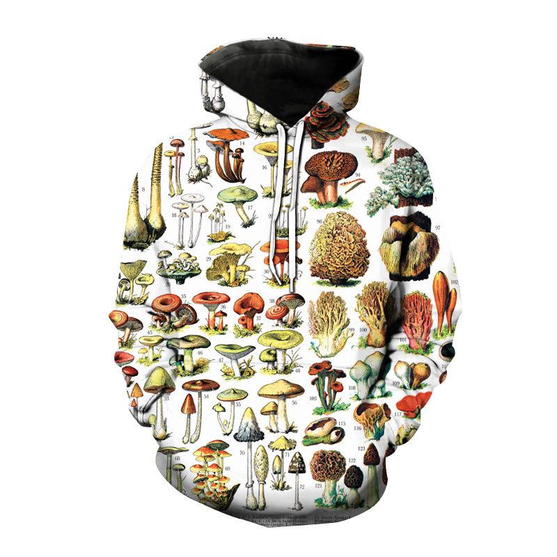 Fashion Colored Mushroom Pattern 3D Printed Hooded Sweatshirt Casual Super Large Hooded Sweatshirt Street Harajuku Men Pullover