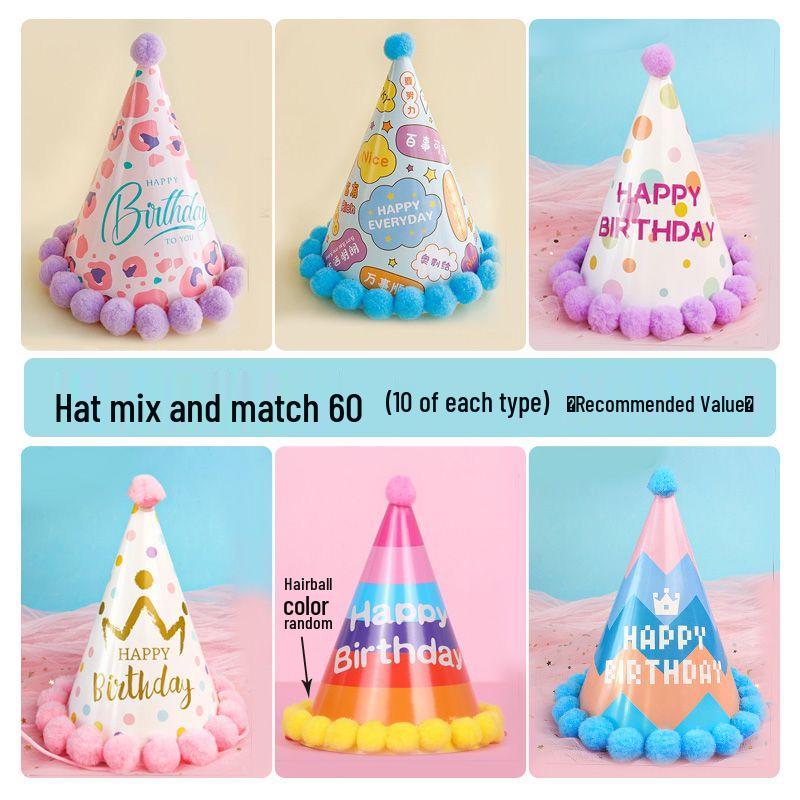 Creative Birthday Cake Pom-Pom Party Hat for Kids & Adults