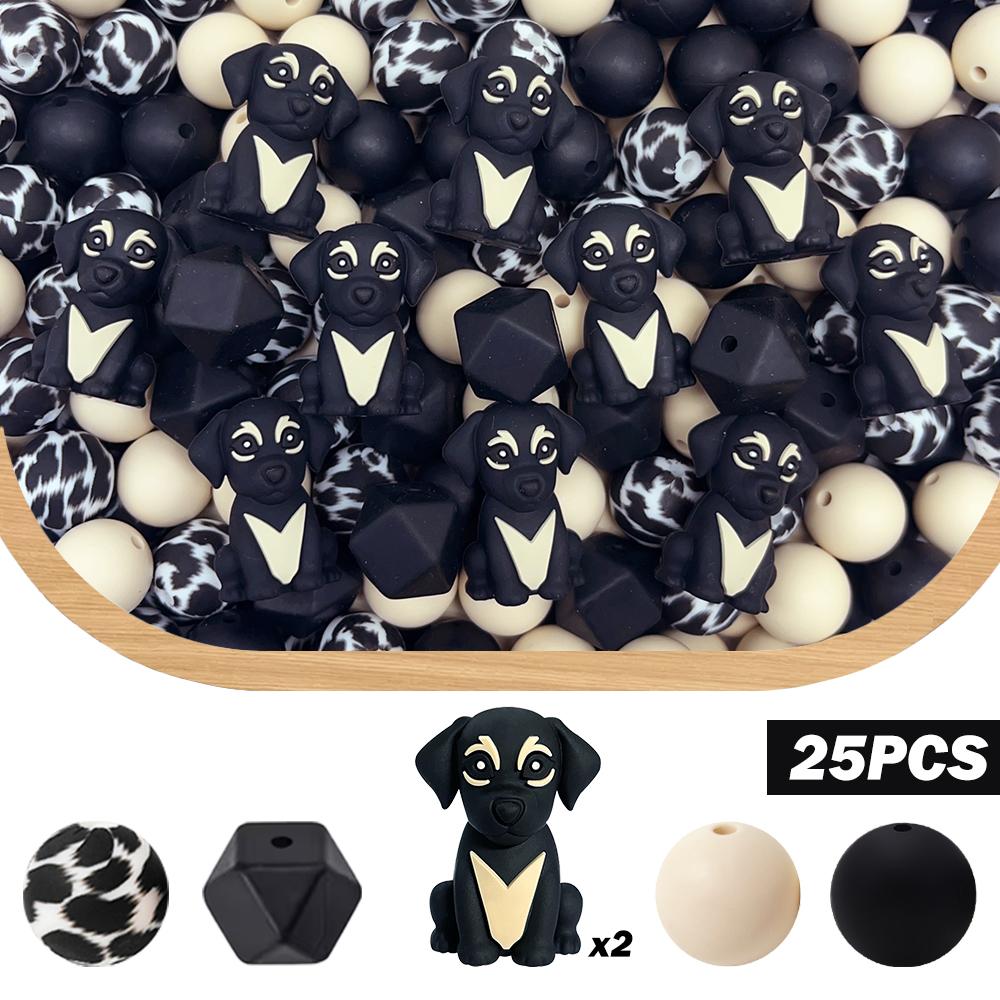 

25/85PCS 3D Cute Dog Silicone Bead Set, perfect for DIY handmade crafts such as keychains, necklaces, bracelets, etc