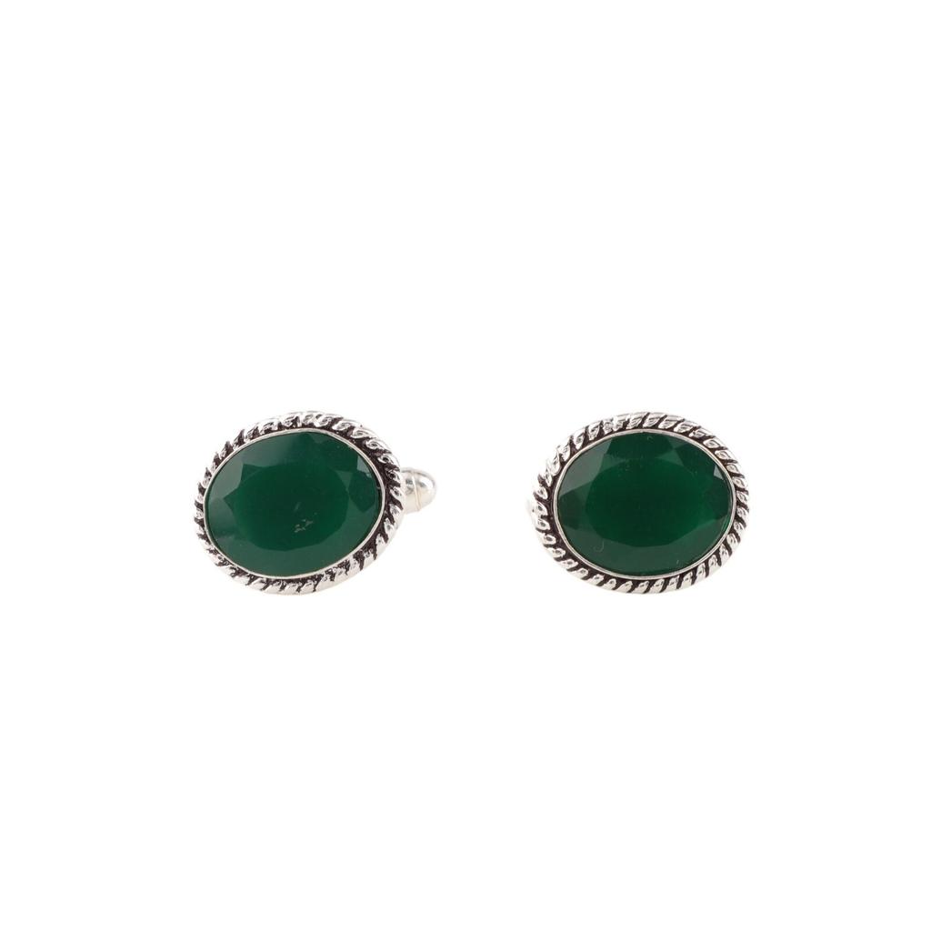 Green Onyx Gemstone 925 Sterling Silver Handmade Jewelry Stylish Cufflinks 0.6" CL-1-17