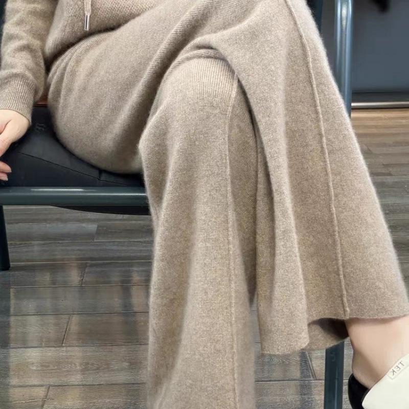 Women Knitted Wide Leg Pants Autumn Winter Basic Soft Warm Cashmere Knit Trousers Casual Simple Style Korean