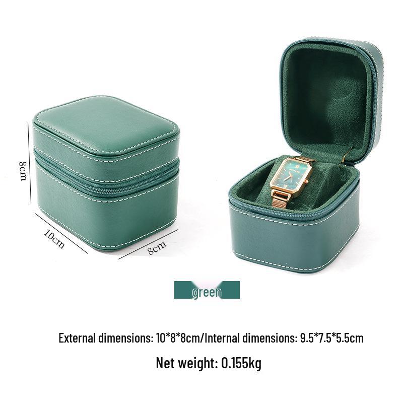 High-End Green PU Leather Portable Watch and Jewelry Storage Box