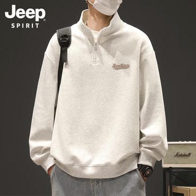 JEEP SPIRIT Men's Half-Zip Stand-Collar Pullover Sweatshirt