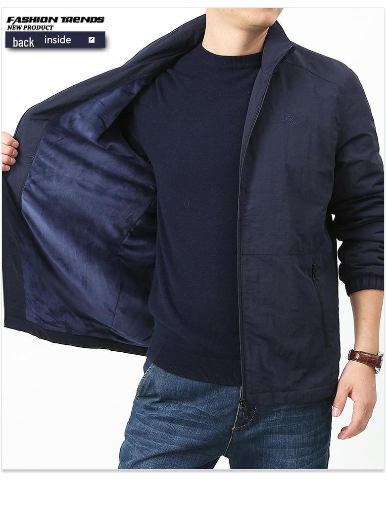 KPB Men's Plus Size Fleece-Lined Autumn Jacket with Stand-Up Collar