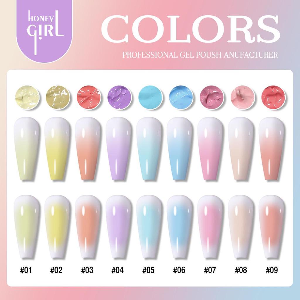 HONEYGIRL Gradient Solid Nail Polish Glue - Macaron Nine-Grid Transparent Color.