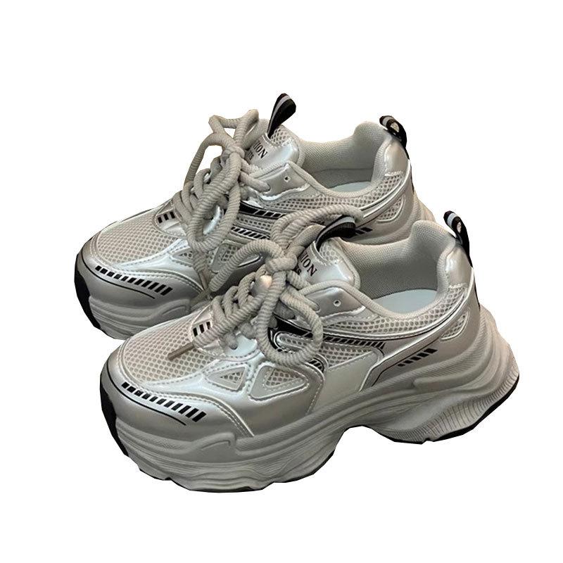 Mesh breathable sneakers platform popular white shoes women ins tide spring 2025 new Internet celebrity dad shoes