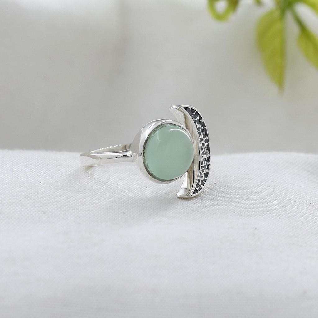 Half Moon Aqua Chalcedony Silver Ring, 100% 925 Sterling Silver Handmade Jewelry, Unisex Jewelry Ar8929