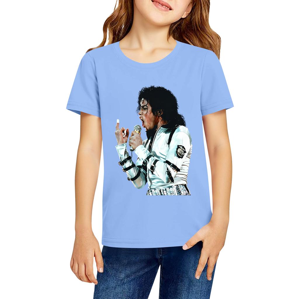 Fashionable Round Neck Short Sleeve Work Clothes Printed Tops For KID Summer Tops