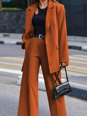 2025 European & American Women's Slimming Solid Color Two-Piece Set - Long-Sleeved Coat for Autumn