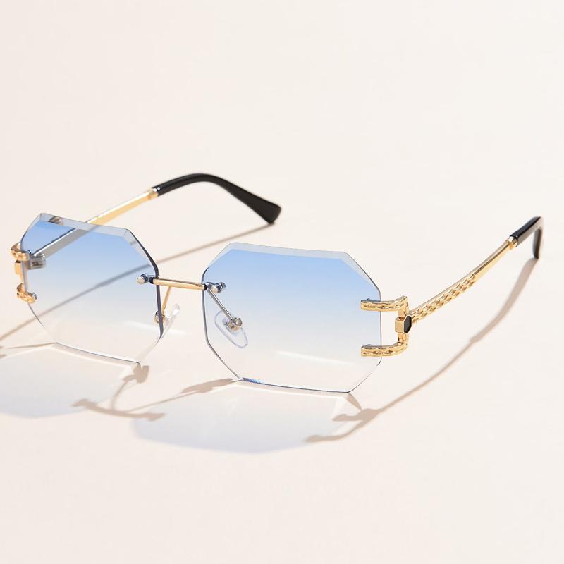 Vintage Sunglasses Female Brand Design Rimless Polygon Sun Eyeglasses Stylish Shades Square Cutting Lenses Ladies Frameless Glasses