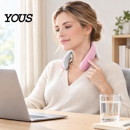 Travel Friendly Neck Massager Electric with Heat, 10 Modes & 16 Intensity Levels, Heated Cervical Lightweight Cordless Massager, Wearable Relaxer for