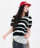 CHASECULT Women'S Striped Open Collar Short Sleeve Summer Knit-Fbrg5672D03