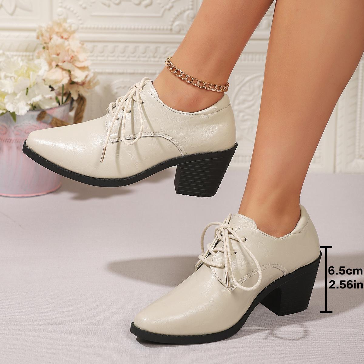 

Fashion British Style Pointed Toe Lace Up High Heel Pumps for Women s Elegant Chunky Heeled Shoes PU Leather Autumn Office Lady Pumps 43