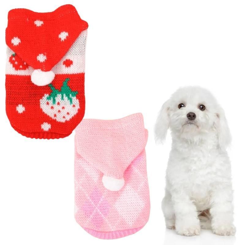 Stilvoller Hunde-Pullover mit Karomuster für den Winter, Farben Rosa, Rot, Blau erhältlich