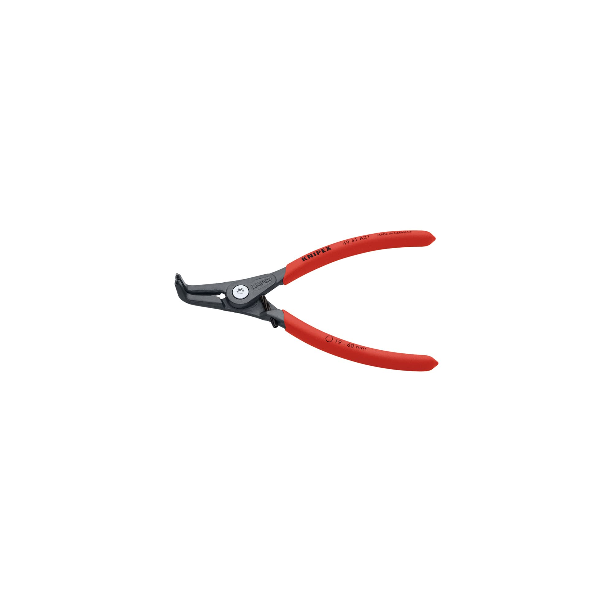 

Прецизионные плоскогубцы KNIPEX для стопорных колец для изогнутых валов 4941-A21, (Stoha 90° Изогнутый, 19-60мм) серый