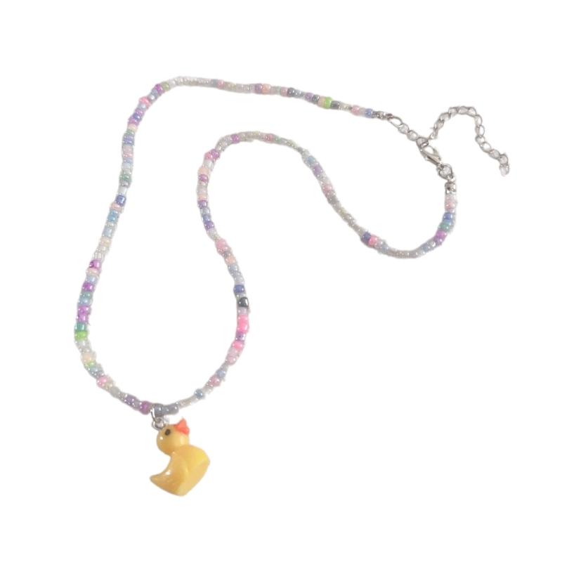 Unique Rainbow Bead Neckchains Adjustable Duck Pendant Choker Ornaments