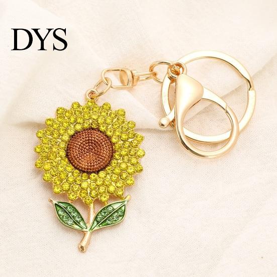 Enamel Keychain Charm Pendant Rhinestones Inlaid Sunflower Design Key Rhinestone Chain with Anti-Oxidation Lobster Clasp Backpacks Accessory