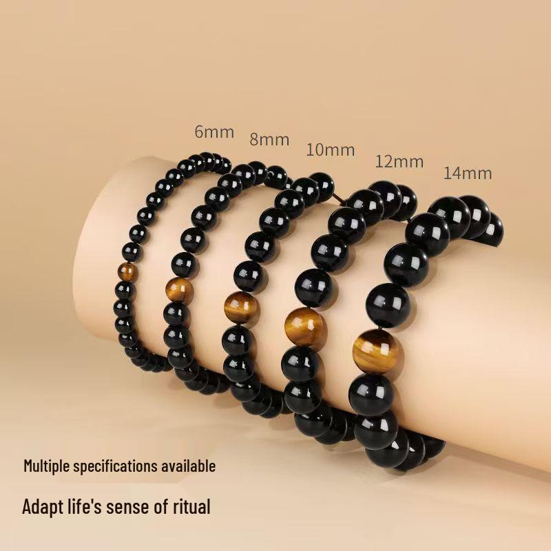 Natural Obsidian Bracelet - Unisex Yellow Tiger Eye Beads, Moisturizing, Couple Style, Ideal Gift for Your Boyfriend Bead Diameter 6mm