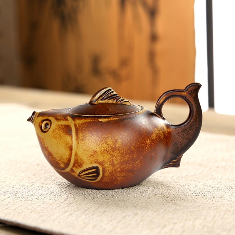 

Coarse Ceramic Teapot Fish Small Tea Pot Household Chinese Kung Fu Tea Set Handheld Pot Fair Cup Tea Infuser