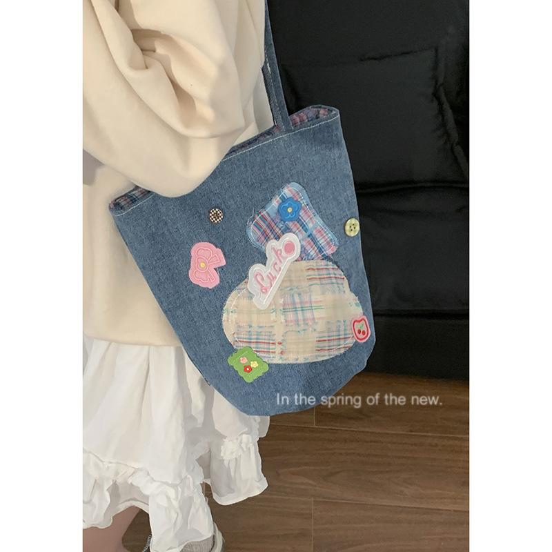 Fashion Denim Bag Bag Women's Underarm Bag 2025 New Summer Bucket Bag Versatile Large Capacity Canvas Bag