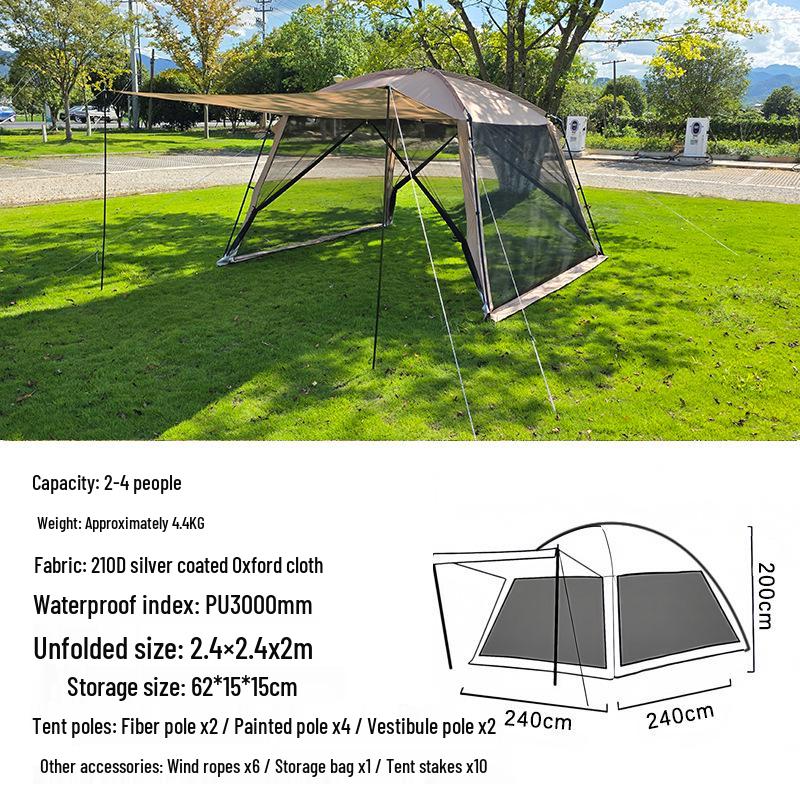 Four Seasons Rainproof Camping Tent: Mesh Anti-Mosquito Sunshade for Outdoor and Beach Use